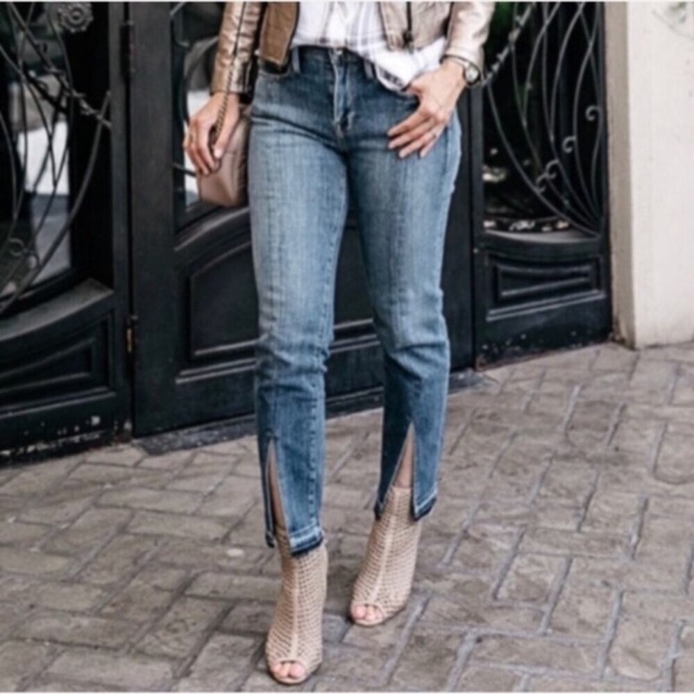 Frame Denim Blue Le Nouveau Straight Cropped Ankle Jeans with Split Hem - Picture 4 of 13